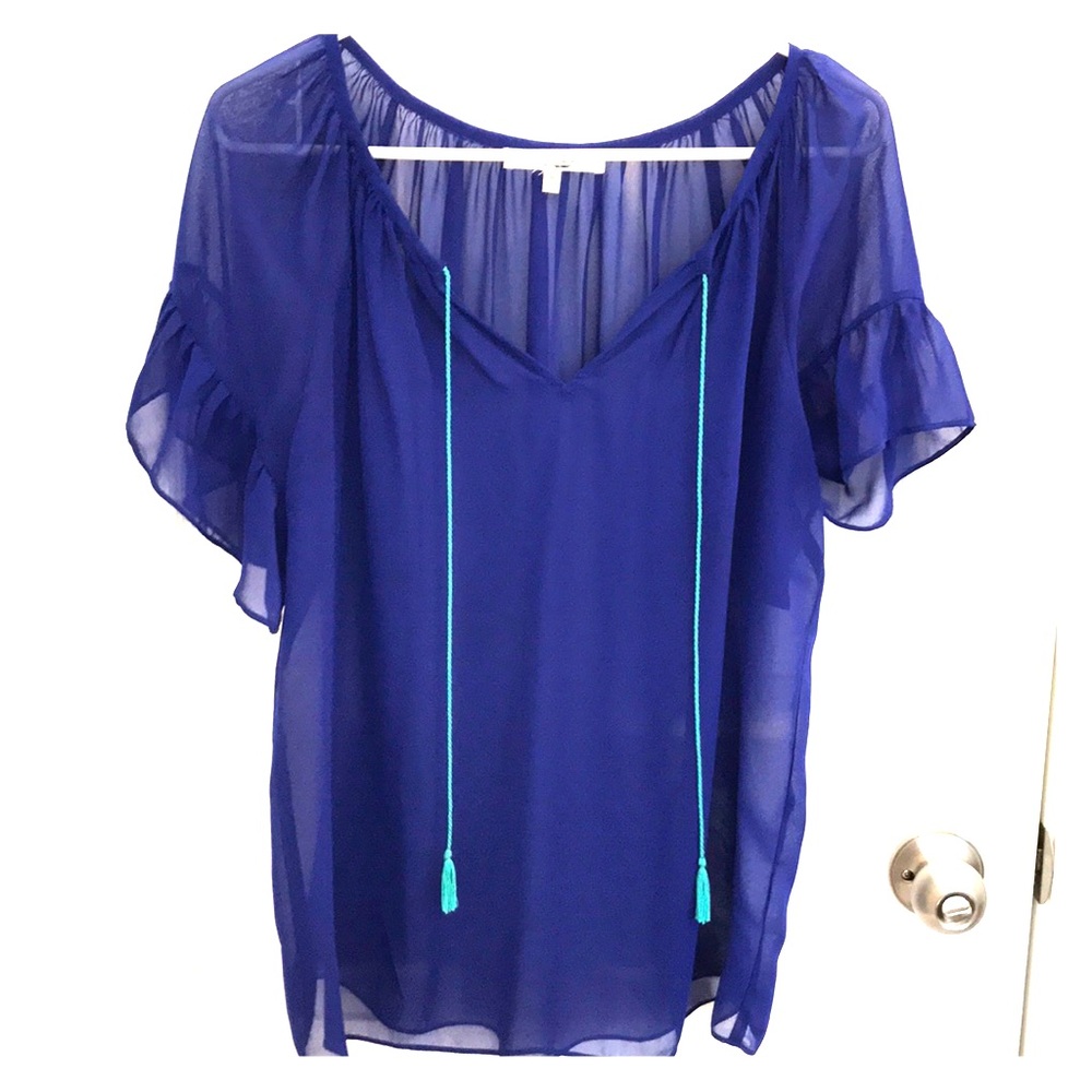 Sheer boho style blue blouse